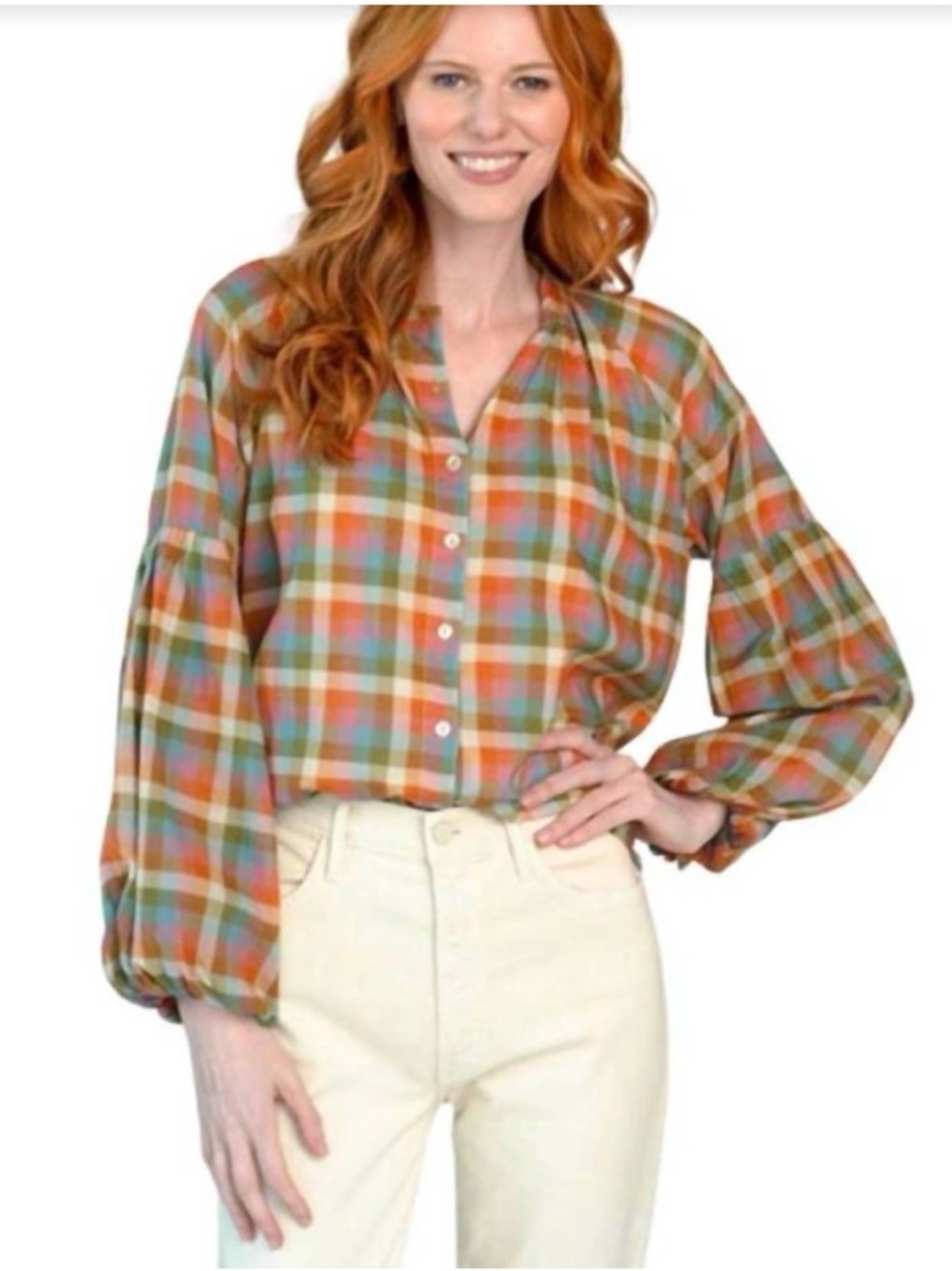 Olivia James The Label Emory Blouse Plaid Button-Front XS 100% Cotton - Picture 2 of 10